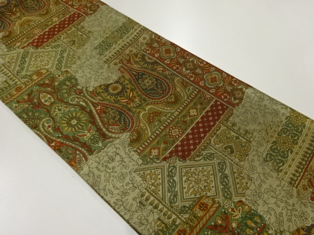 リサイクル　花更紗模様織出し袋帯